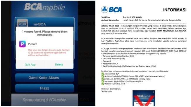 Baru Baru Ini BCA Muncul Pop Up Virus Penipuan di M-banking